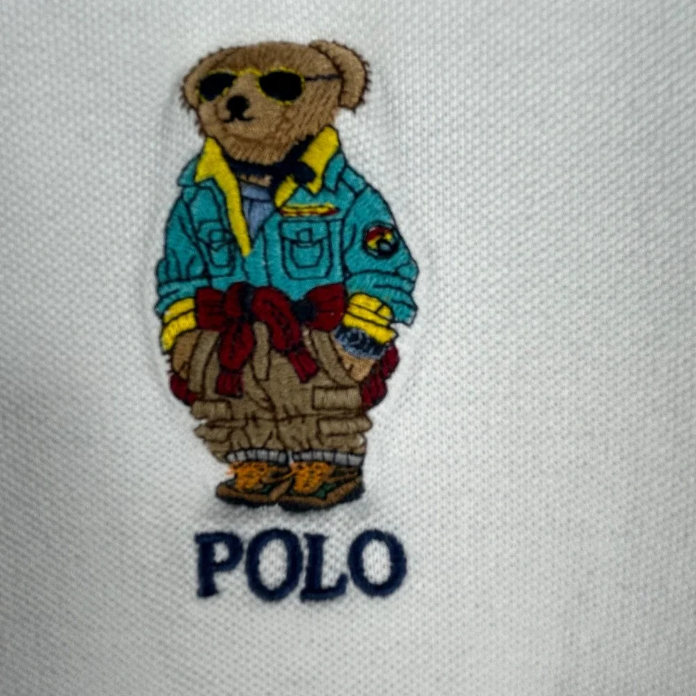 Polo Ralph Lauren Mens White Polo Bear Custom Slim Fit Cotton Pique Shirt M